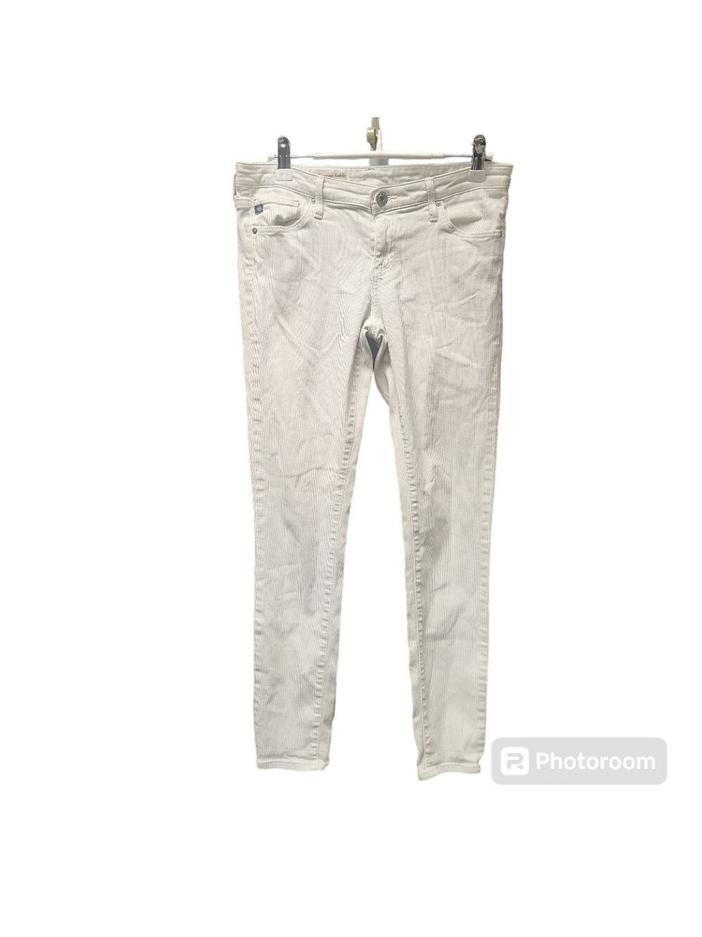 AG Adriano Goldschmied Legging Ankle Super Skinny White w/Grey Pinstripe Sz. 28
